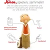 A cartoon-like figure of a man standing, with various features of the product highlighted with text and icons. Produktbild-Vorschau