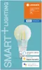 A product shot of a smart light bulb with various compatibility logos. Produktbild-Vorschau