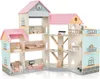 DREAMADE Puppenhaus Spielset, 3-stöckiges Puppenhaus mit 7 Produktbild-Vorschau 1