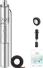 A solar-powered deep well pump and its accessories are displayed against a white background. The pump is the main focus, with a user manual and other small parts arranged to the right. Náhled obrázku produktu