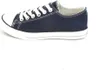 A side view of a navy blue canvas sneaker with white laces and a white sole, set against a white background. Produktbild-Vorschau