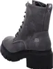 A close-up, rear-side view of a gray lace-up boot with a thick black sole. Produktbild-Vorschau