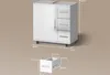 A 3D rendering of a white washbasin cabinet with dimensions shown. Anteprima dell’immagine prodotto