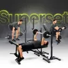 Three men are shown using a weight bench and rack in a gym setting, demonstrating different exercises. Náhľad obrázku produktu