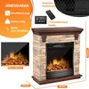 A product image with marketing text and dimensions, showing an electric fireplace. Produktbild-Vorschau