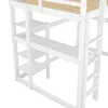A close-up view of the white wooden structure of a loft bed, showing shelves, a desk surface, and a ladder. Anteprima dell’immagine prodotto
