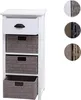 A white wooden cabinet with three gray woven baskets and one drawer. Anteprima dell’immagine prodotto