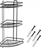 A black, three-tiered corner shower caddy with screws and wall anchors. Podgląd zdjęcia produktu