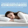 A woman sleeping peacefully on a mattress with a pillow, implying comfort and good sleep. Produktbild-Vorschau