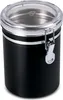 A black metal coffee canister with a clear lid and a silver clasp is shown against a white background. Podgląd zdjęcia produktu