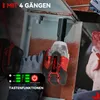 A person is using a cordless impact wrench to tighten a bolt on a metal structure. The image also shows a battery indicator and text highlighting product features. Podgląd zdjęcia produktu