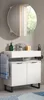A modern bathroom vanity with a sink, mirror, and cabinet. Produktbild-Vorschau