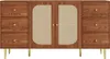 A front view of a wooden credenza with cane doors and gold legs. Anteprima dell’immagine prodotto