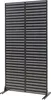 A black metal privacy screen with horizontal slats, standing on a white background. Voir les images du produit