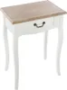 A white bedside table with a wooden top and a single drawer with a dark metal handle, shown against a white background. Produktbild-Vorschau