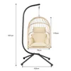 A hanging chair with a stand, shown with dimensions indicated by text and lines. Voir les images du produit
