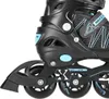 A close-up view of the side of a black inline skate with blue accents. Anteprima dell’immagine prodotto
