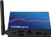 A black smart TV box with a blue and pink patterned top, showing various ports on the back. Podgląd zdjęcia produktu