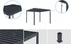A collage of images showing a gray aluminum pergola with close-ups of its features, including drainage and a leg support. Produktbild-Vorschau