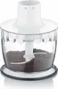 A white immersion blender chopper attachment filled with ground material, shown against a white background. Produktbild-Vorschau
