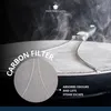 A close-up of a splatter screen with steam rising from it. Produktbild-Vorschau