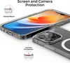 A close-up view of a transparent phone case, highlighting its protective features for the screen and camera. Produktbild-Vorschau