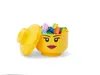 A yellow LEGO storage head with a lid and colorful LEGO bricks inside. Produktbild-Vorschau
