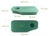 Two views of a green air filter with dimensions indicated by lines and text. Anteprima dell’immagine prodotto