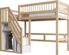 A wooden loft bed with stairs and storage compartments, shown against a white background. Náhled obrázku produktu