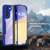 A blue phone case is shown in front of a mountainous landscape. Produktbild-Vorschau