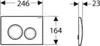 Technical drawing with dimensions of a toilet flush plate. Produktbild-Vorschau