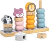 A wooden stacking toy with animal figures and colored rings. Produktbild-Vorschau