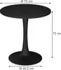 A black round dining table with a pedestal base, shown with dimensions indicated by text and arrows. Anteprima dell’immagine prodotto