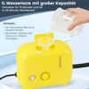 A hand is pouring water into a yellow steam cleaner using a funnel. Podgląd zdjęcia produktu
