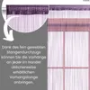 A close-up of a purple string curtain hanging over a window, with text explaining its features. Náhľad obrázku produktu