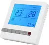 A white digital thermostat with a blue LCD screen displaying temperature and time. Voir les images du produit
