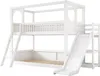 A white wooden bunk bed with a slide and ladder, shown against a white background. Anteprima dell’immagine prodotto