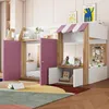 A child's loft bed designed to look like a playhouse or shop, set up in a bedroom. Produktbild-Vorschau