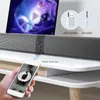 A soundbar is shown on a shelf with a phone wirelessly connecting to it. Produktbild-Vorschau