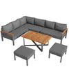 A sectional outdoor sofa set with a coffee table and two ottomans, displayed on a white background. Voir les images du produit