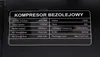 A black label with product specifications for an oil-free compressor. Produktbild-Vorschau