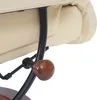 Close-up view of the underside of a recliner chair, showing a wooden knob and metal support. Náhled obrázku produktu