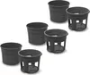 A set of three dark gray plastic planting pots, designed for growing potatoes, are arranged on a white background. Produktbild-Vorschau