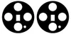 Two black circular objects with white circles and a rectangle in the center, representing camera lens protectors. Produktbild-Vorschau