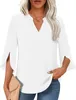 ASKSA Damen Bluse Elegant V-Ausschnitt 3/4 aermel Tunika Produktbild-Vorschau 1