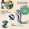 A collage of images showing a child car seat, its features, and its use in transport. Voir les images du produit