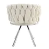 A cream-colored upholstered stool with a braided design and silver metal legs, presented on a white background. Produktbild-Vorschau