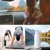 Collage of lifestyle shots showing a water bottle in different settings: in a car, during yoga, and by a lake. Produktbild-Vorschau