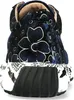 The back view of a blue floral patterned sneaker with a thick white and black patterned sole. Produktbild-Vorschau