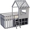A grey wooden house-shaped loft bed with a ladder and storage cubbies underneath, shown against a white background. Náhľad obrázku produktu